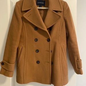 Lands End Camel Double Breasted Pea Coat